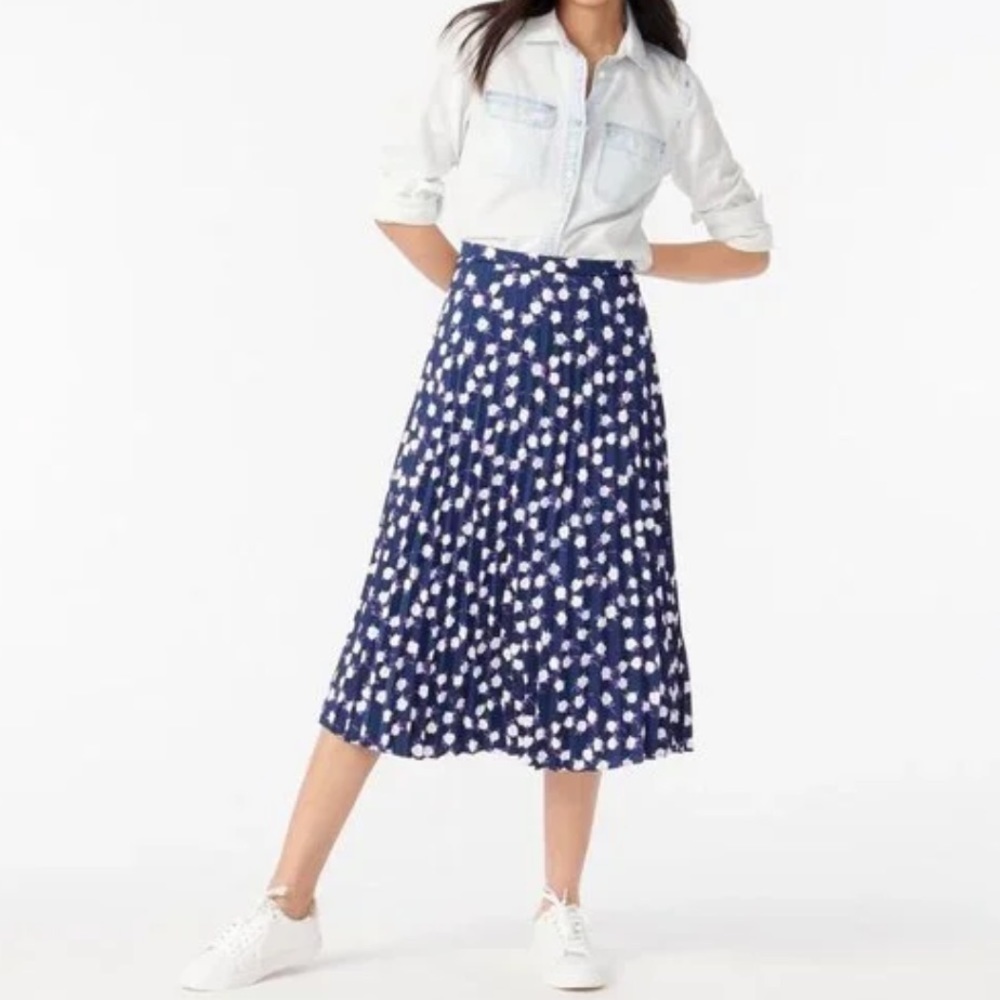 J. Crew | Pleated Midi Skirt in Scattered Peony Print Navy Violet Size 12P